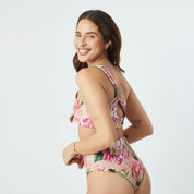 Bottom Piccola Flores rosadas reversible a verde olivo