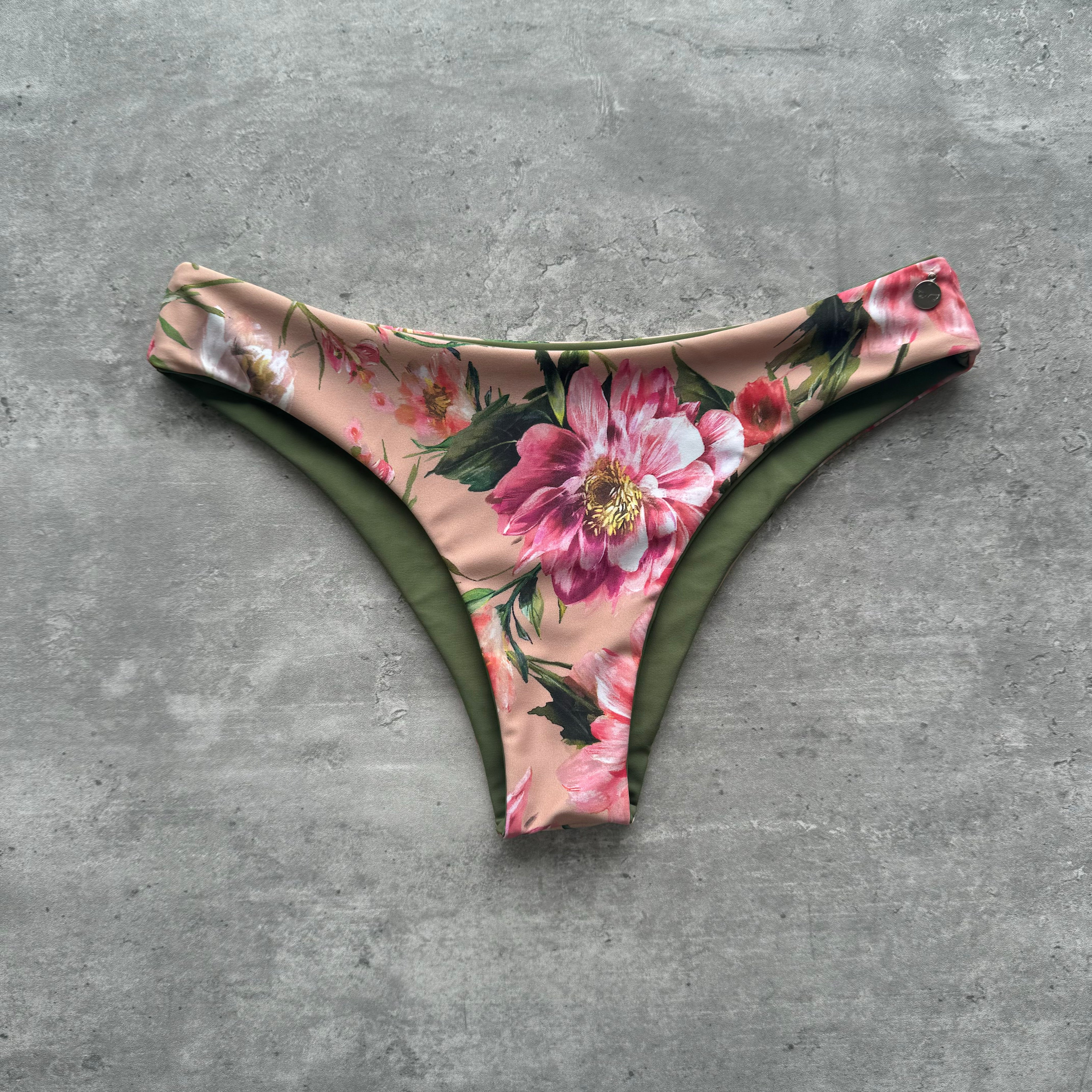Bottom Gaviotas Flores rosadas reversible a verde olivo