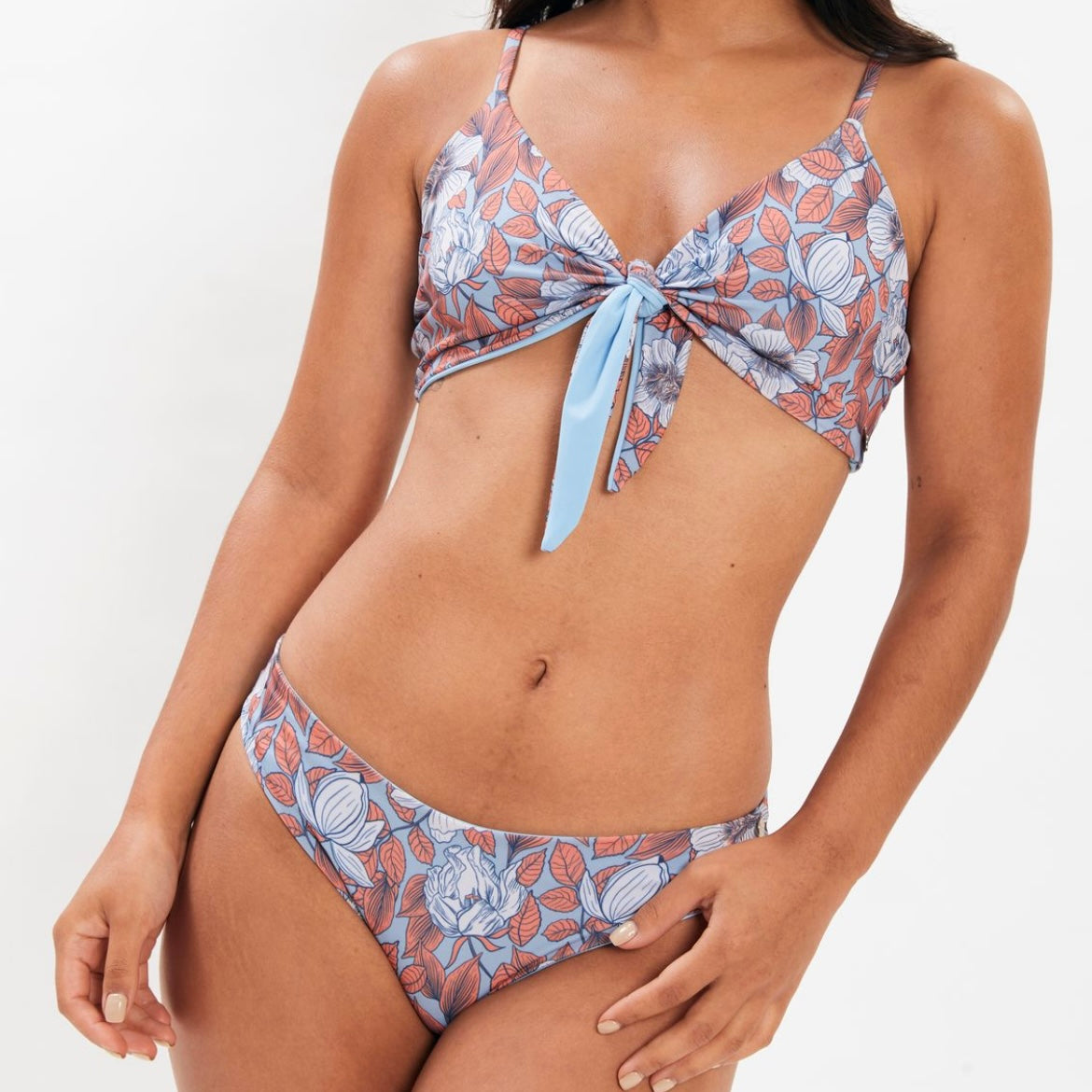 Top Santa María Flores celeste reversible celeste