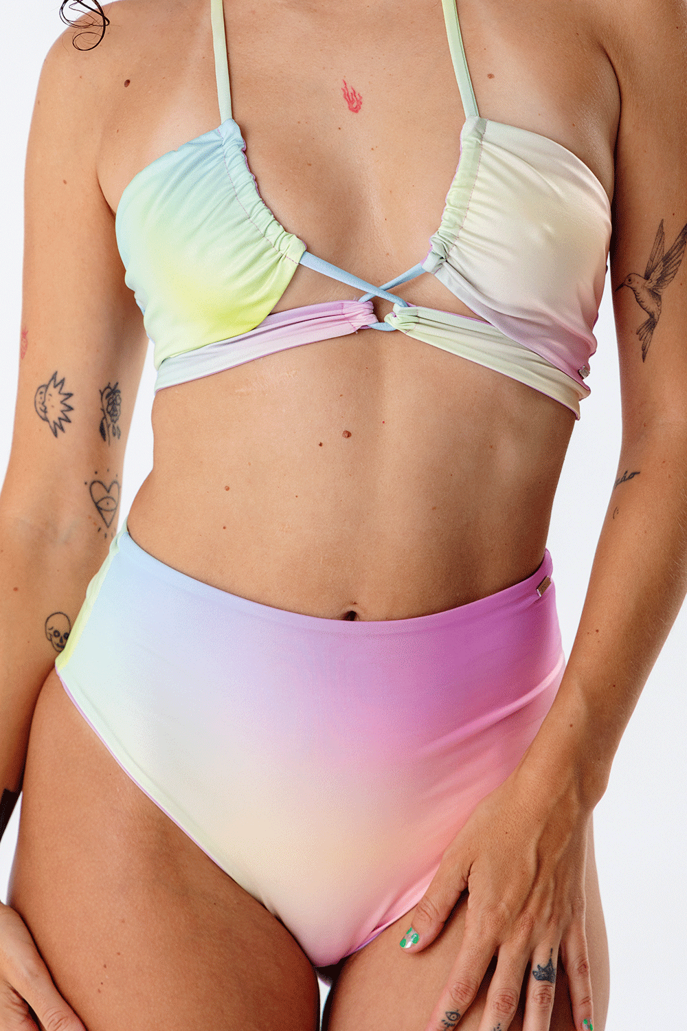 Bottom Piccola Arcoiris print reversible a lila mate