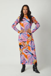 Vestido Viña Hojas naranjas print