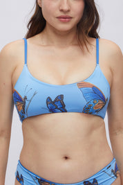 Top Vichayito Mariposa Amazónica reversible a azul claro