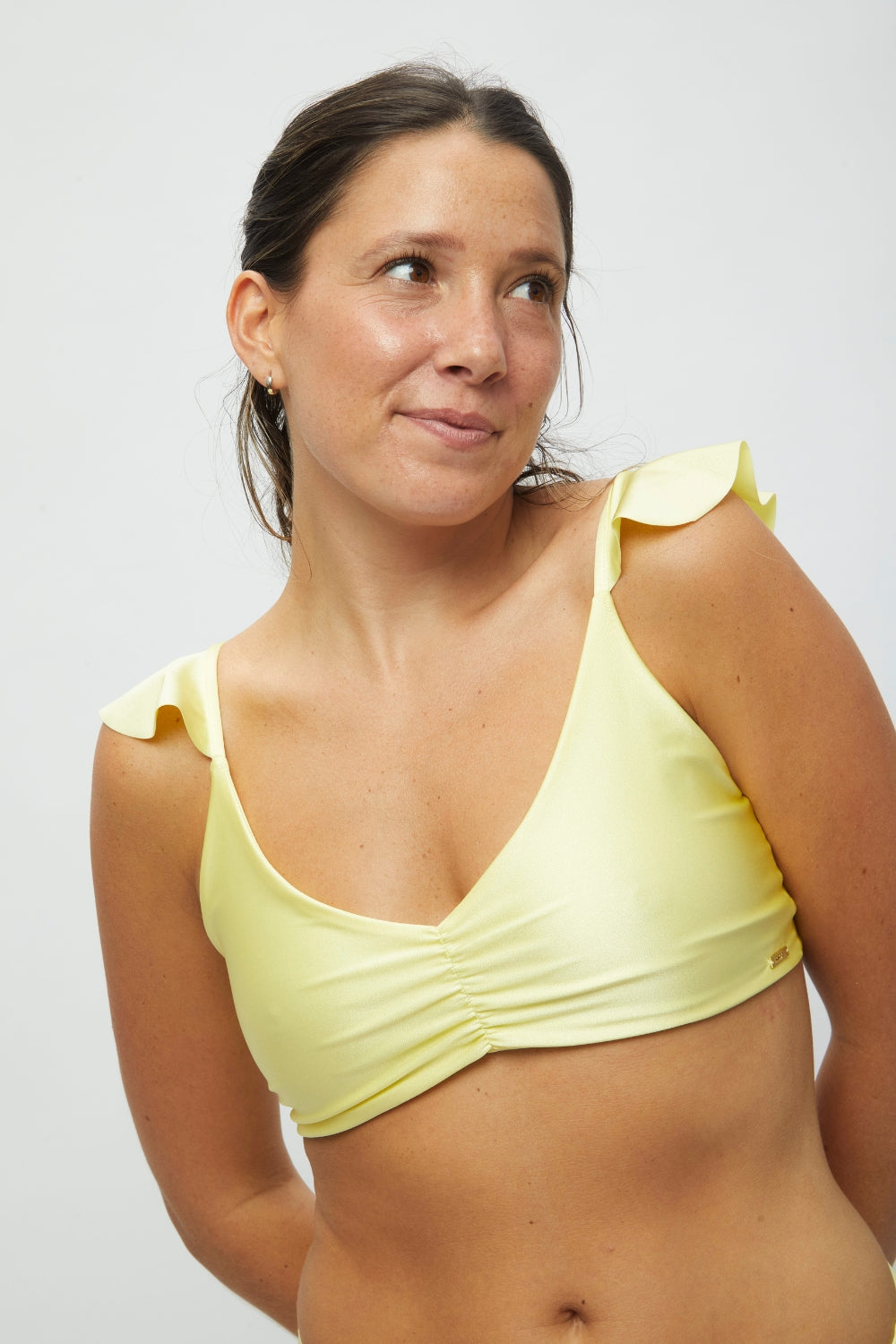 Top Palmas Amarillo pastel satinado