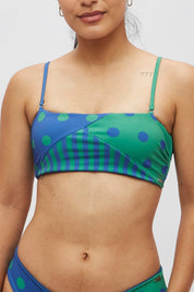 Top Waikiki Geométrico Lunares azul y verde reversible a cobalto