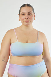 Top Waikiki arcoiris print reversible a lila mate