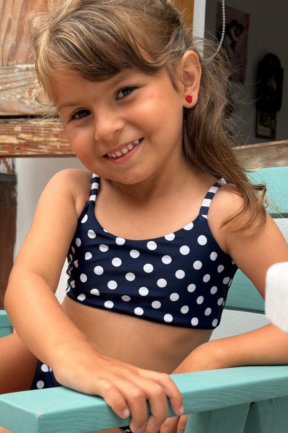 Top Vichayito Niñas Lunares azul marino reversible a rayas