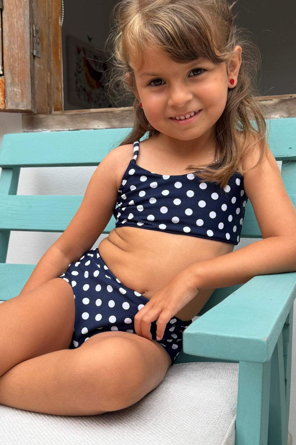 Bottom Tahiti Niñas Lunares azul marino reversible a rayas