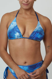 Top Gramas Agua satinado reversible a azul claro