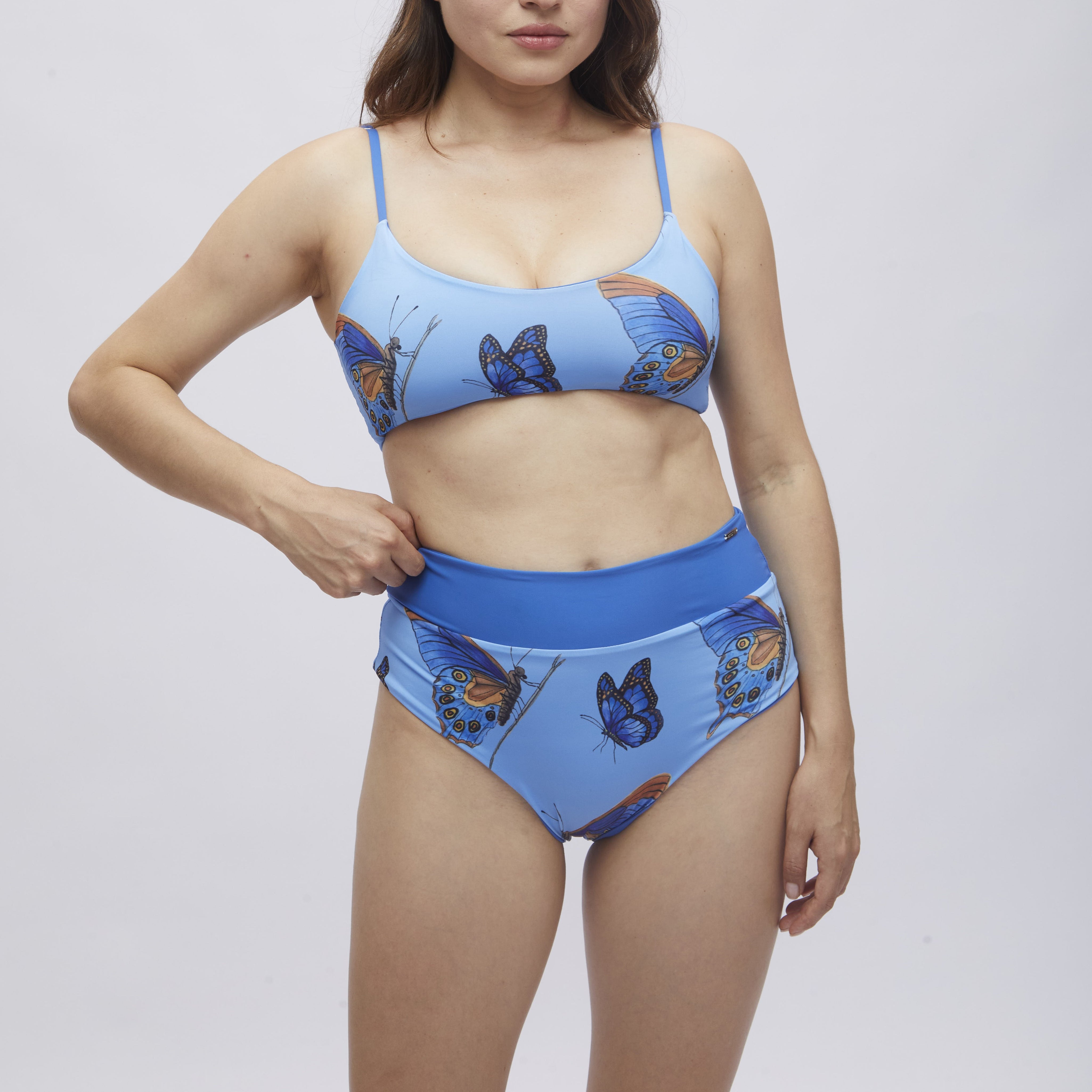 Set Top Vichayito + Bottom Bora Mariposa Amazónica Azul Claro