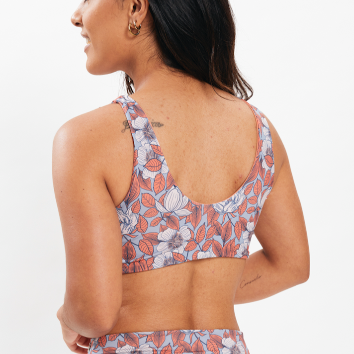 Top saona flores celeste reversible a durazno