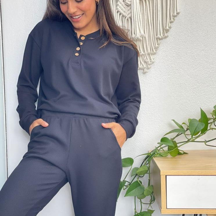 Pijama wafle negra