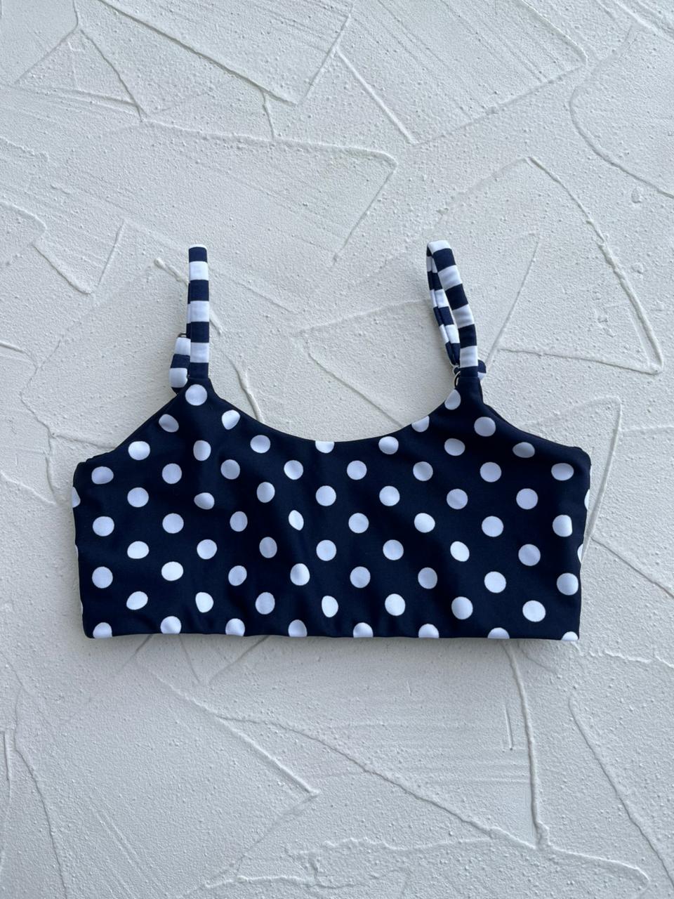 Top Vichayito Niñas Lunares azul marino reversible a rayas