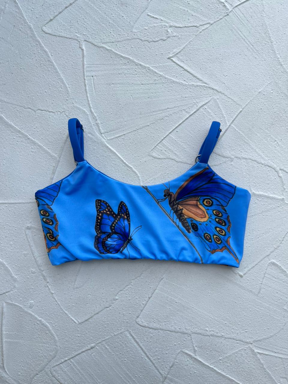 Top Vichayito Niñas Mariposa Amazónica reversible a azul claro