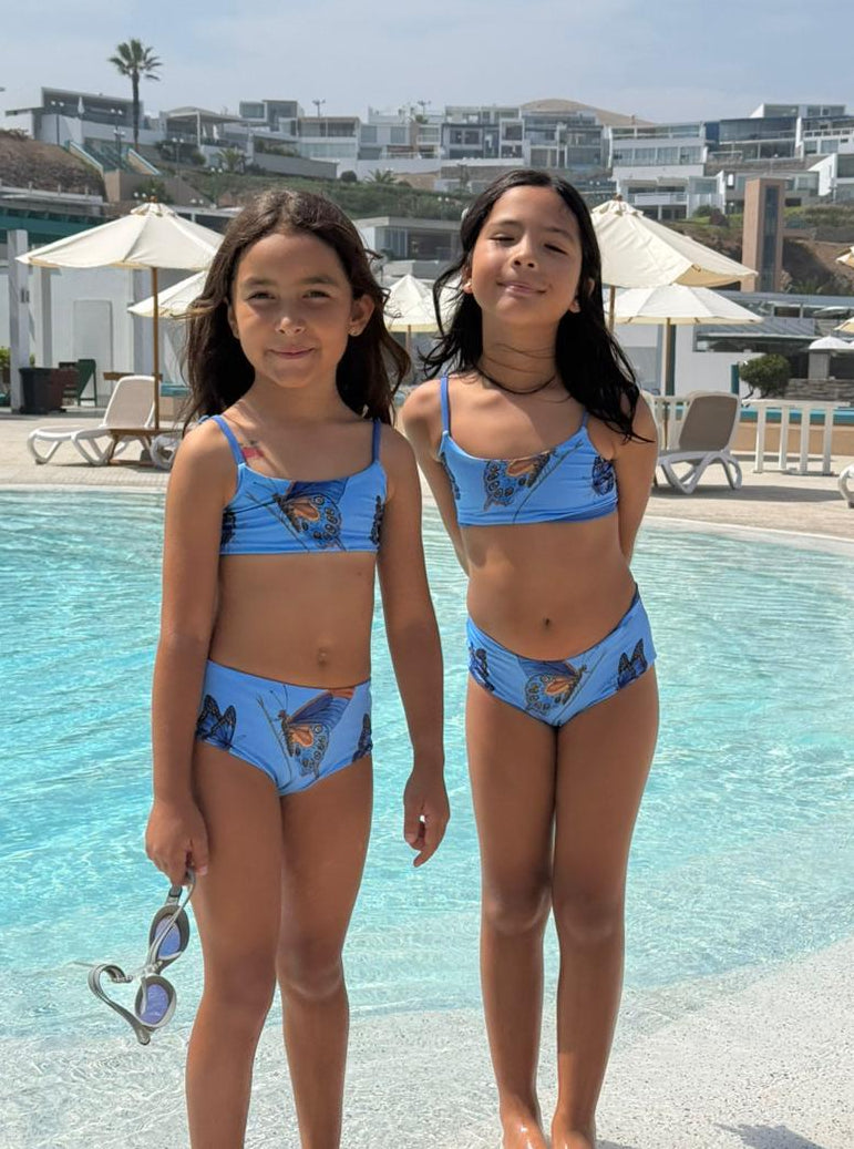 Bottom Tahiti Niñas Mariposa Amazónica reversible a azul claro